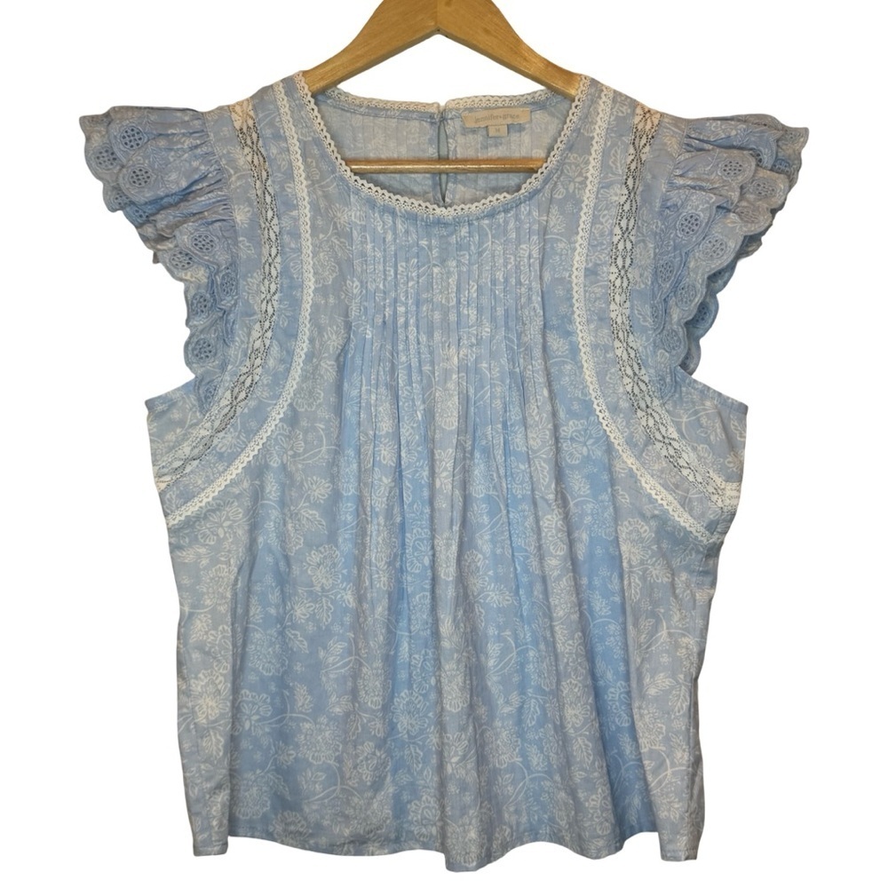 Jennifer & Grace Floral Cap sleeve Pleated cotton Too Size M